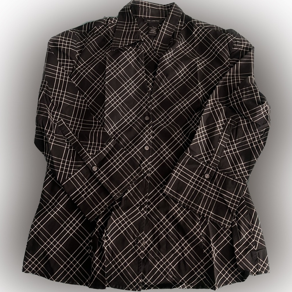 Womens The Limited Black and White Button Down Blouse Shirt Size Large